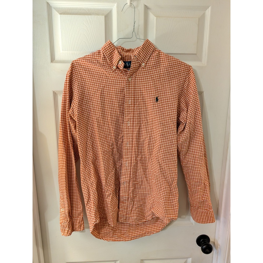 Polo Ralph Lauren Mens Orange Gingham Custom Fit Button Down Shirt Size M